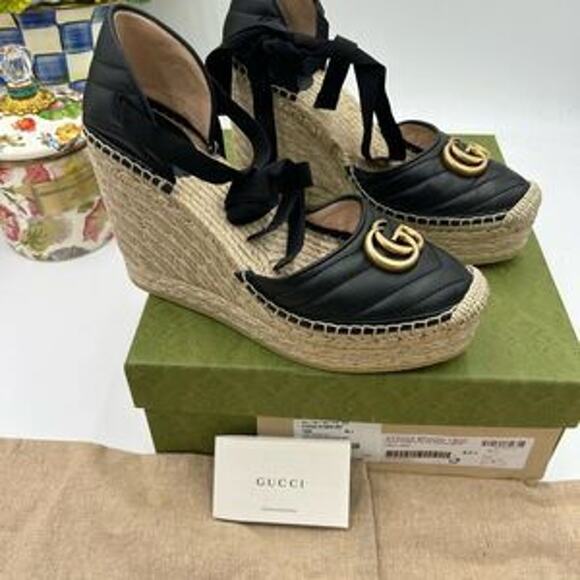 Women's Gucci GG Marmont ankle tie, wedge espadrilles size 40.5 made in Spain - Picture 9 of 10